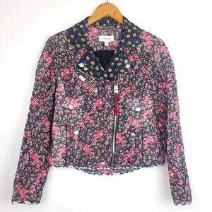 Coach Quilted Chiffon Floral Moto Jacket Pink Green XS New!